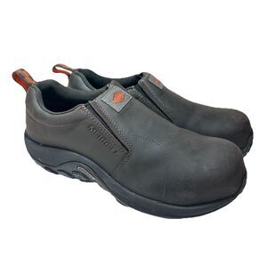 Merrell Jungle Moc Leather Comp Toe Work Shoe Men Sz 10W Anti-Slip Brown Casual